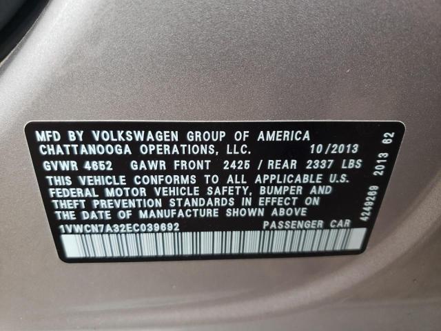 Photo 10 from auction – 2014 VOLKSWAGEN PASSAT SEL with VIN 1VWCN7A32EC039692