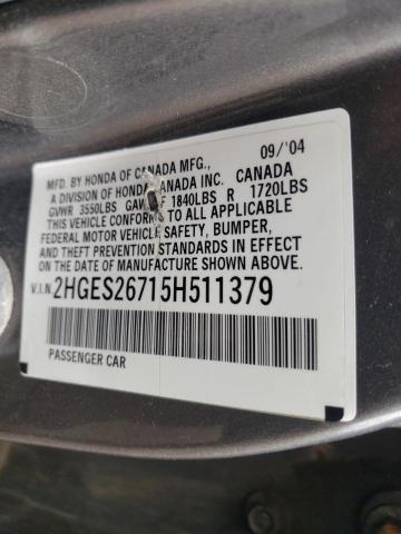 Photo 10 from auction – 2005 HONDA CIVIC EX with VIN 2HGES26715H511379