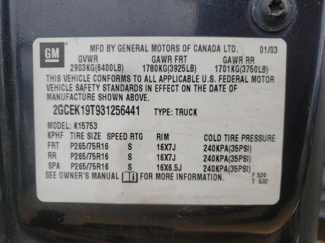 Photo 10 from auction – 2003 CHEVROLET SILVERADO with VIN 2GCEK19T931256441