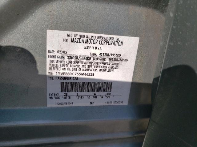 Photo 10 from auction – 2005 MAZDA 6 I with VIN 1YVFP80C755M46228
