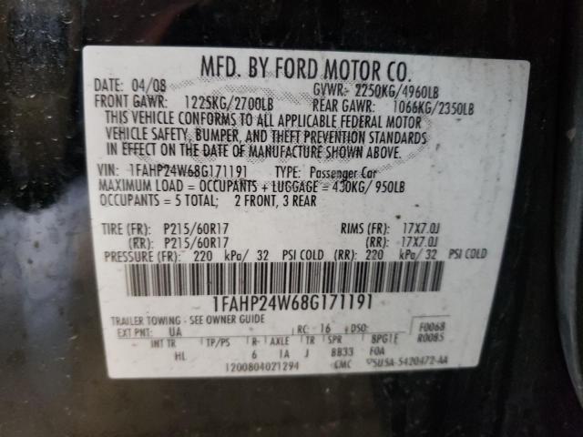 Photo 10 from auction – 2008 FORD TAURUS SEL with VIN 1FAHP24W68G171191