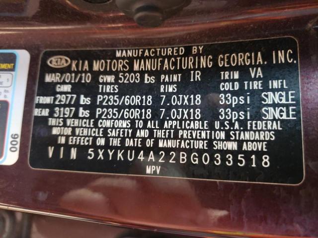 Photo 10 from auction – 2011 KIA SORENTO EX with VIN 5XYKU4A22BG033518