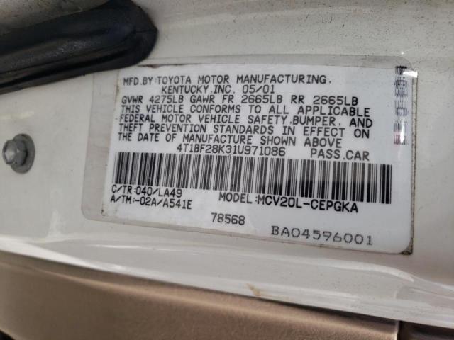 Photo 10 from auction – 2001 TOYOTA CAMRY LE with VIN 4T1BF28K31U971086