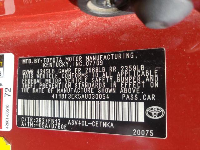 Photo 10 from auction – 2010 TOYOTA CAMRY BASE with VIN 4T1BF3EK5AU030054