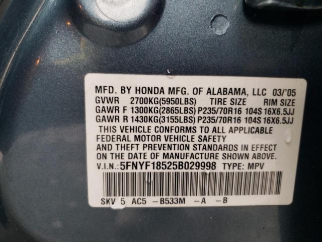 Photo 10 from auction – 2005 HONDA PILOT EXL with VIN 5FNYF18525B029998