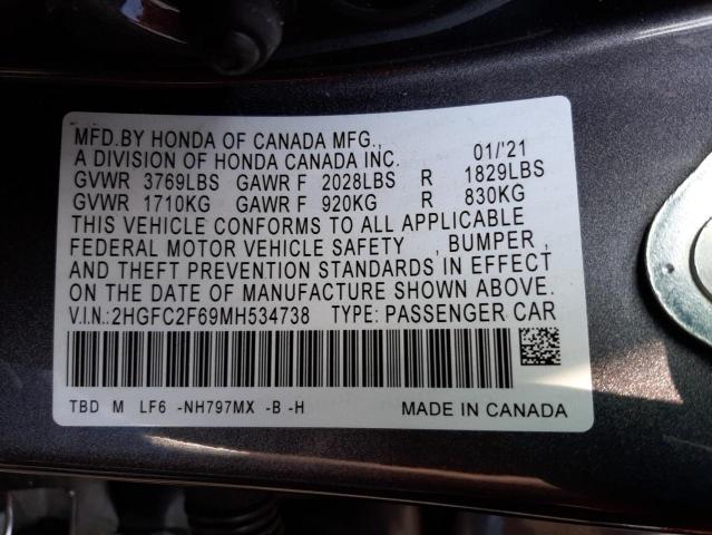 Photo 10 from auction – 2021 HONDA CIVIC LX with VIN 2HGFC2F69MH534738