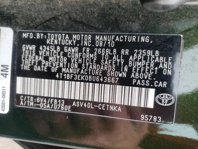 Photo 10 from auction – 2011 TOYOTA CAMRY BASE with VIN 4T1BF3EK0BU643667
