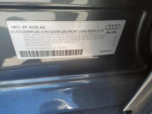 Photo 10 from auction – 2003 AUDI A4 1.8T QU with VIN WAULC68E43A278385