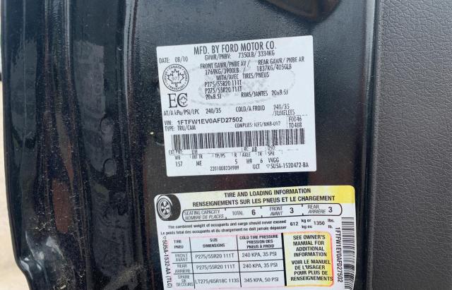 Photo 10 from auction – 2010 FORD F150 SUPER with VIN 1FTFW1EV0AFD27502