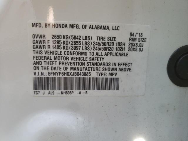 Photo 10 from auction – 2018 HONDA PILOT ELIT with VIN 5FNYF6H0XJB043885