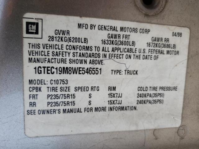 Photo 10 from auction – 1998 GMC SIERRA C15 with VIN 1GTEC19M8WE546551