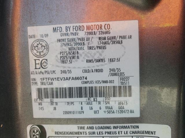 Photo 10 from auction – 2010 FORD F150 SUPER with VIN 1FTFW1EV3AFA66074