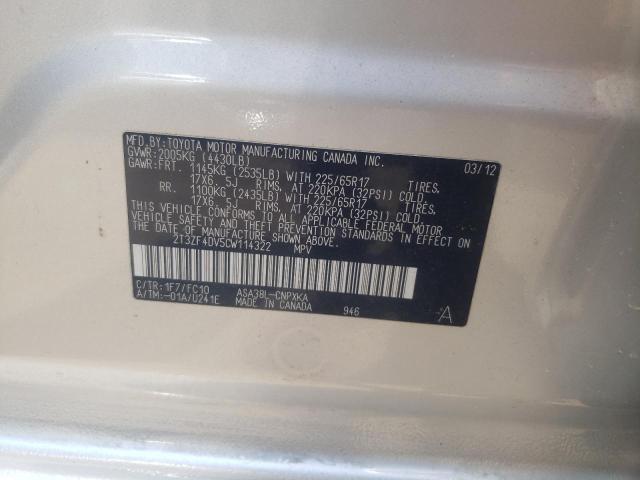 Photo 10 from auction – 2012 TOYOTA RAV4 with VIN 2T3ZF4DV5CW114322