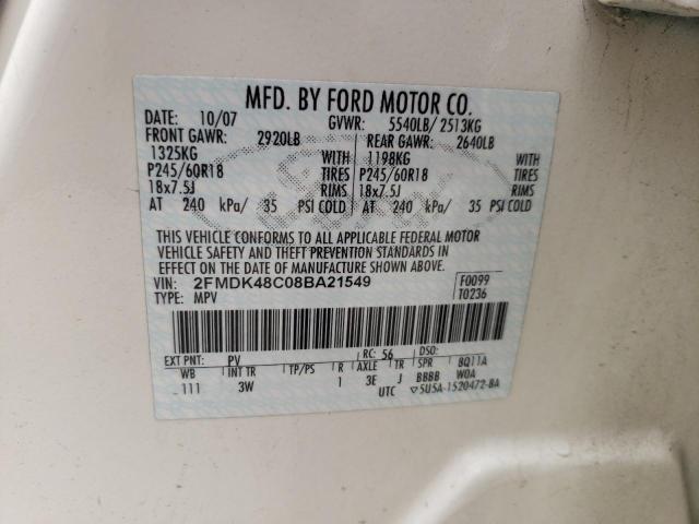 Photo 10 from auction – 2008 FORD EDGE SEL with VIN 2FMDK48C08BA21549