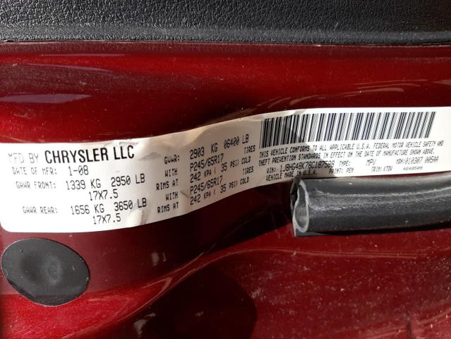 Photo 10 from auction – 2008 JEEP COMMANDER with VIN 1J8HG48K78C187588