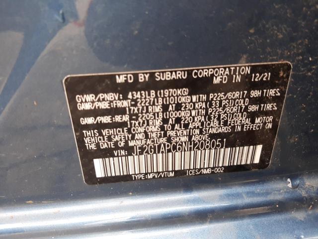 Photo 10 from auction – 2022 SUBARU CROSSTREK with VIN JF2GTAPC6NH208051