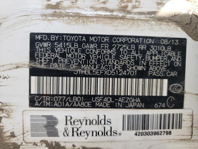 Photo 10 from auction – 2013 LEXUS LS 460 with VIN JTHBL5EFXD5124701
