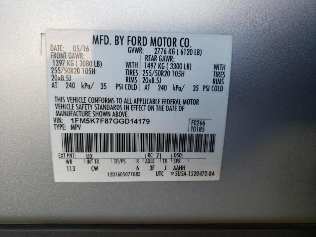 Photo 10 from auction – 2016 FORD EXPLORER L with VIN 1FM5K7F87GGD14179