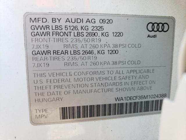Photo 10 from auction – 2021 AUDI Q3 PREMIUM with VIN WA1DECF35M1024388