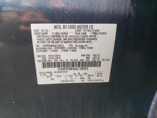 Photo 10 from auction – 2010 FORD TAURUS SEL with VIN 1FAHP2HW4AG158925