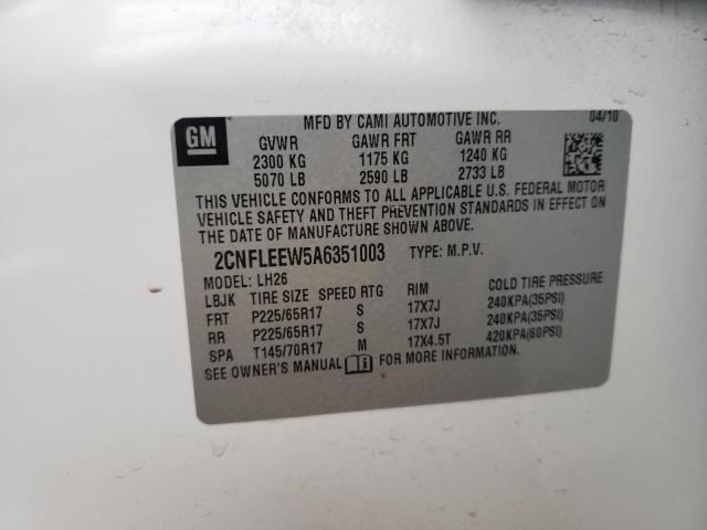 Photo 10 from auction – 2010 CHEVROLET EQUINOX LT with VIN 2CNFLEEW5A6351003