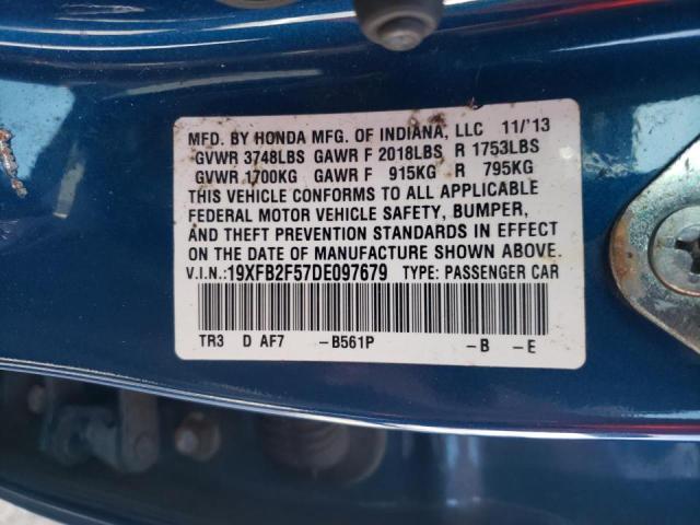 Photo 10 from auction – 2013 HONDA CIVIC LX with VIN 19XFB2F57DE097679
