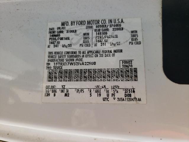 Foto 10 de la subasta – 2002 FORD F150 con VIN 1FTRX17W52NA22908