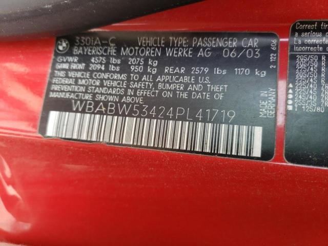 Photo 10 from auction – 2004 BMW 330 CI with VIN WBABW53424PL41719