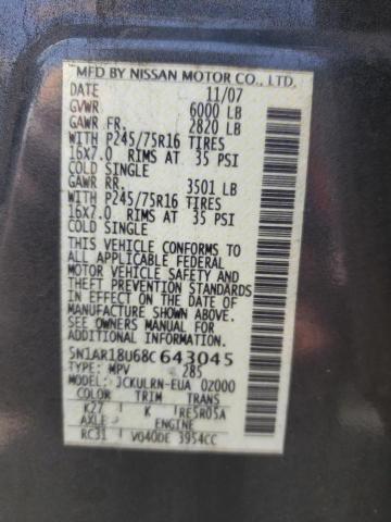 Photo 10 from auction – 2008 NISSAN PATHFINDER with VIN 5N1AR18U68C643045