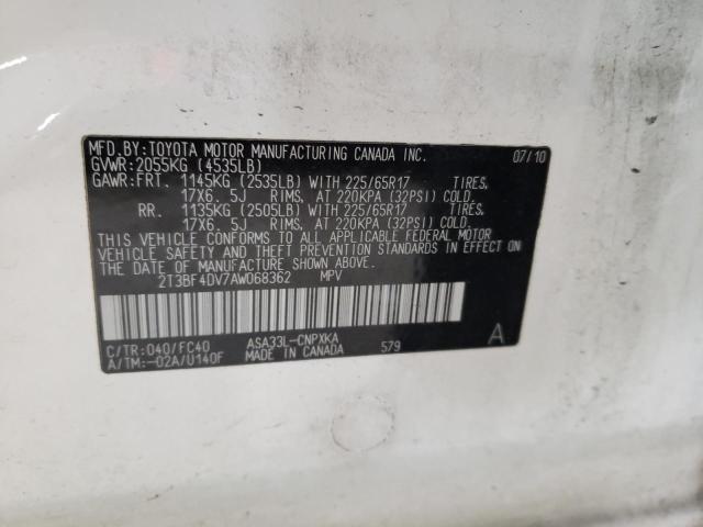 Photo 10 from auction – 2010 TOYOTA RAV4 with VIN 2T3BF4DV7AW068362