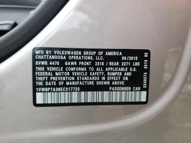 Photo 10 from auction – 2014 VOLKSWAGEN PASSAT SE with VIN 1VWBP7A36EC017720