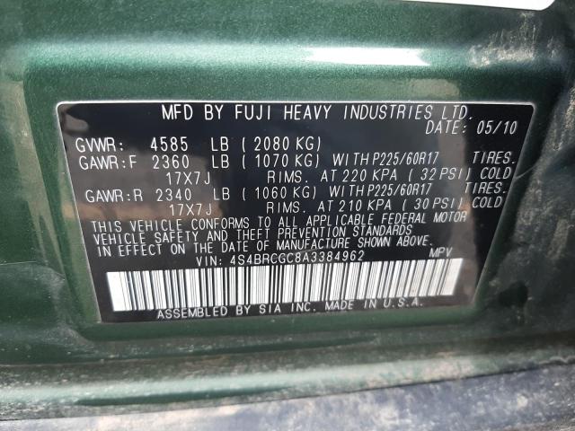 Photo 10 from auction – 2010 SUBARU OUTBACK 2. with VIN 4S4BRCGC8A3384962