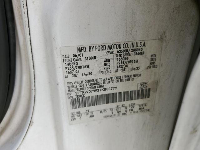 Photo 10 from auction – 2001 FORD F150 SUPER with VIN 1FTRW07W31KB83772