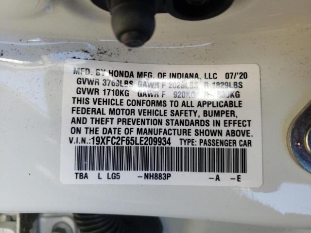 Photo 10 from auction – 2020 HONDA CIVIC LX with VIN 19XFC2F65LE209934