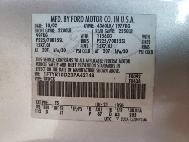 Photo 10 from auction – 2003 FORD RANGER with VIN 1FTYR10D23PA42148