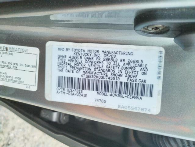 Photo 10 from auction – 2003 TOYOTA CAMRY LE with VIN 4T1BE32K03U745513