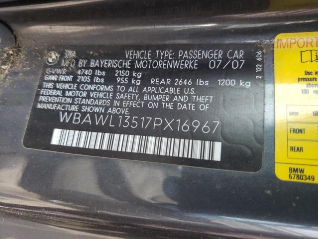 Photo 10 from auction – 2007 BMW 328 I with VIN WBAWL13517PX16967