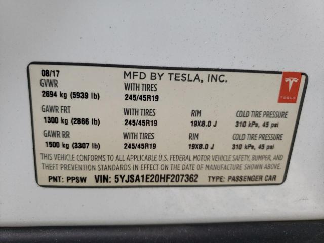 Photo 10 from auction – 2017 TESLA MODEL S with VIN 5YJSA1E20HF207362