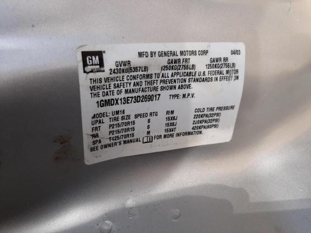 Photo 10 from auction – 2003 PONTIAC MONTANA LU with VIN 1GMDX13E73D269017