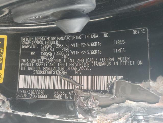 Photo 10 from auction – 2015 TOYOTA HIGHLANDER with VIN 5TDBKRFH8FS176384