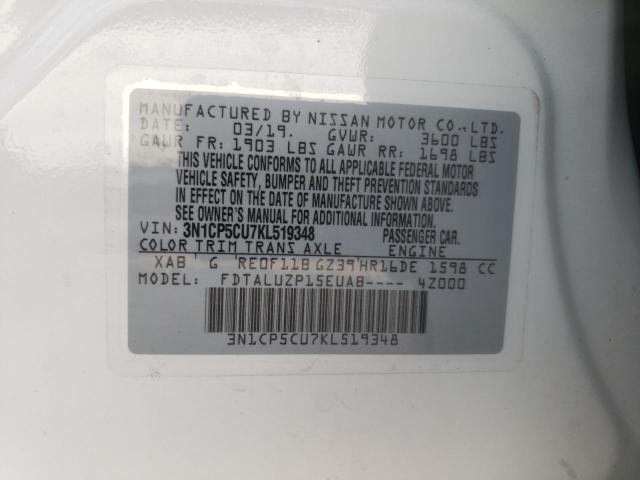 Photo 10 from auction – 2019 NISSAN KICKS S with VIN 3N1CP5CU7KL519348