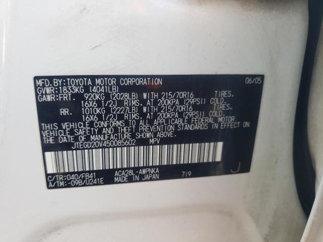 Photo 10 from auction – 2005 TOYOTA RAV4 with VIN JTEGD20V450085602