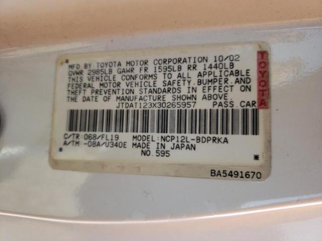 Photo 10 from auction – 2003 TOYOTA ECHO with VIN JTDAT123X30265957