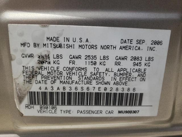 Photo 10 from auction – 2007 MITSUBISHI GALANT LS with VIN 4A3AB36S67E028386