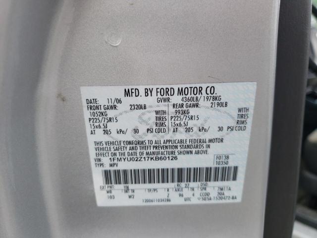 Photo 10 from auction – 2007 FORD ESCAPE XLS with VIN 1FMYU02Z17KB60126