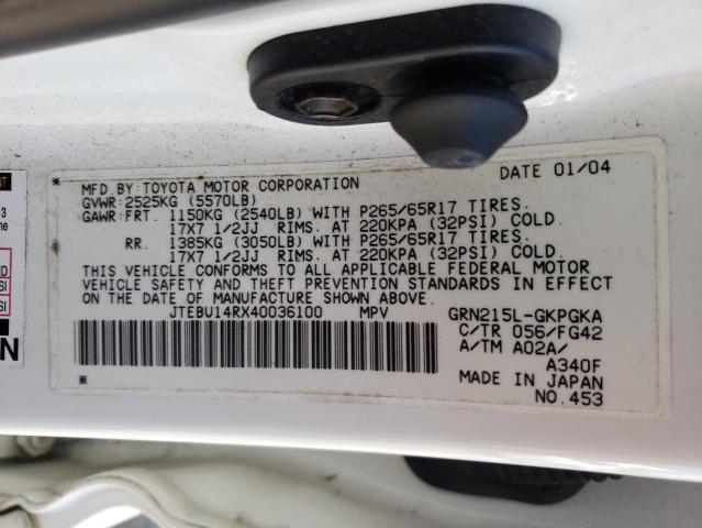 Photo 10 from auction – 2004 TOYOTA 4RUNNER SR with VIN JTEBU14RX40036100