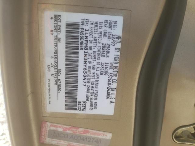 Photo 10 from auction – 1998 LINCOLN TOWN CAR E with VIN 1LNFM81W3WY650477