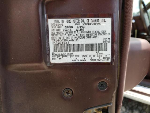 Photo 10 from auction – 1990 MERCURY GRAND MARQ with VIN 2MECM75F0LX666173