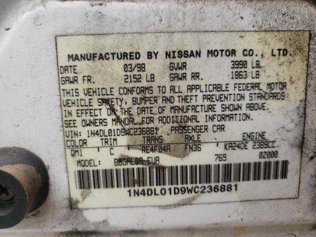 Photo 10 from auction – 1998 NISSAN ALTIMA XE with VIN 1N4DL01D9WC236881