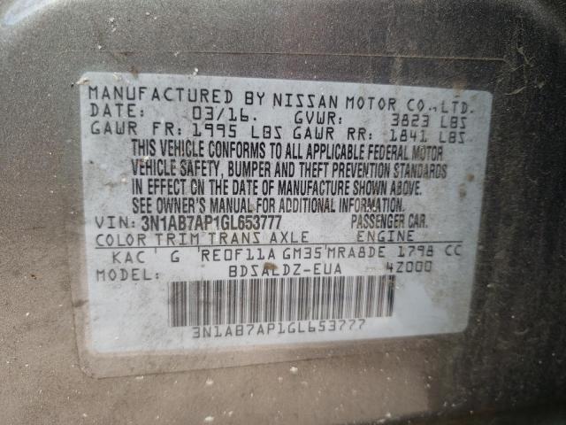 Photo 10 from auction – 2016 NISSAN SENTRA S with VIN 3N1AB7AP1GL653777